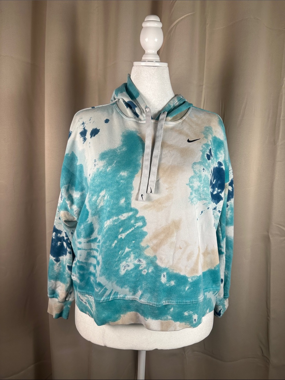 Nike Teal and Navy Tie-Dye Crewneck Hoodie